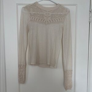 Free People Cream Crochet Knit Long Sleeve Top
